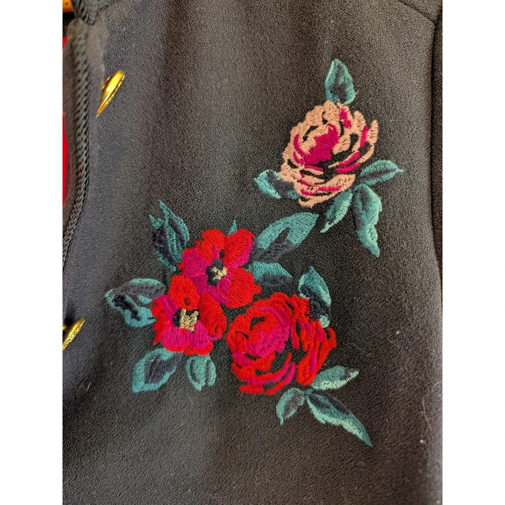A New Day Black Embroidered Floral Military Jacket Gold Buttons Cropped 10